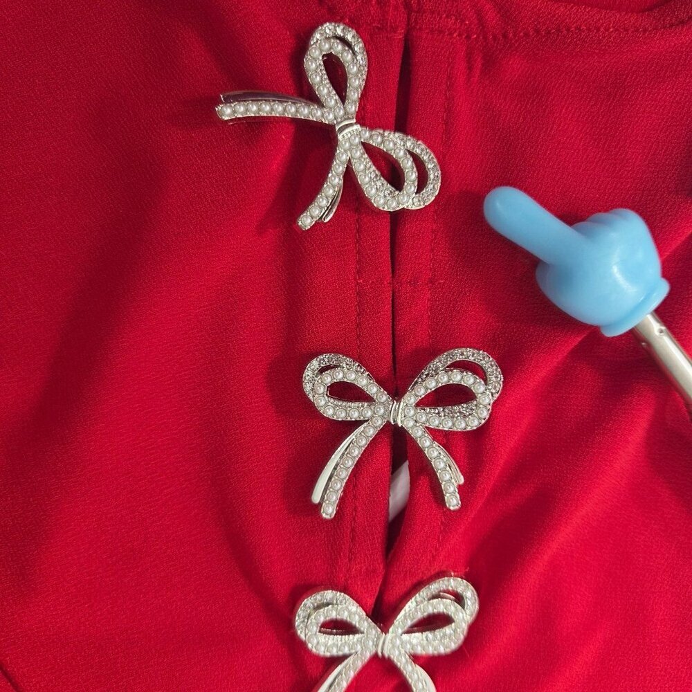 NWT CeCe Women's Bow Placket Blouse - Red - Picture 4 of 5